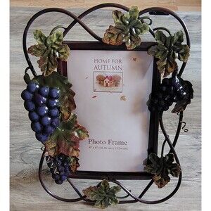Metal Grape Vine Picture Frame 4" X 6" Leaves Grapes Italian Style Wine Winery